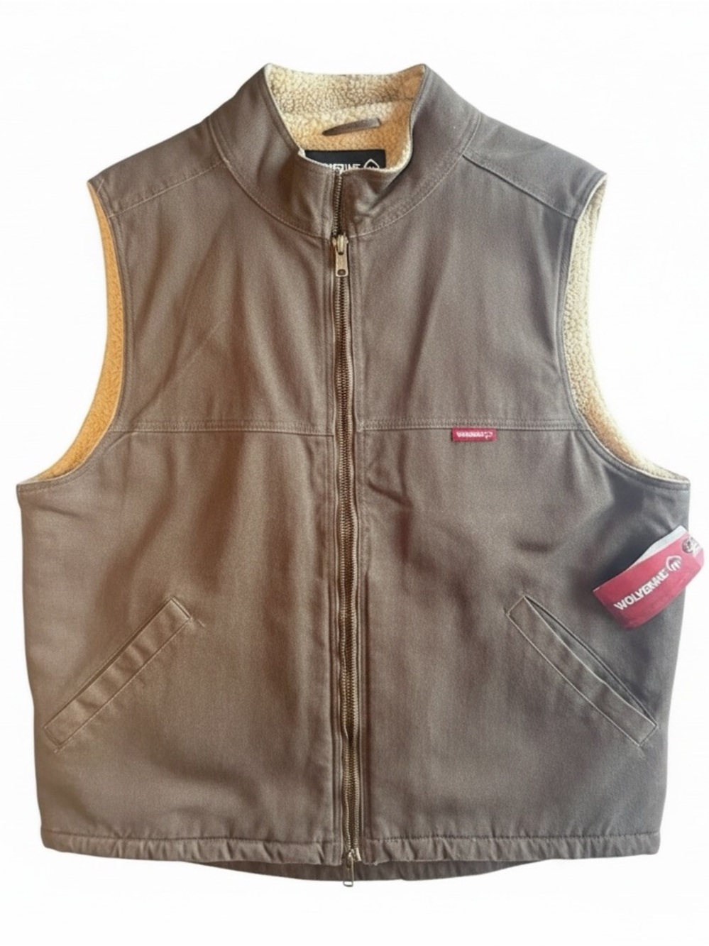 NWT Wolverine Men's Canvas Upland Sherpa Lined Work Vest Size XL (Brown)